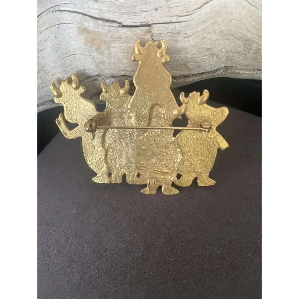 Vintage JJ Jonette 1980s Happy Cows Bulls Brooch Pin Copper/Gold Tone 2.23
